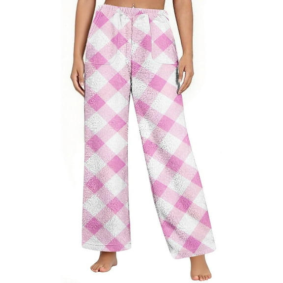 Elvqul Womens Pajamas Pants,Pajamas for Juniors,Flannel Pants Only Holiday Winter Comfortable Soft,Pink,Size 2XL