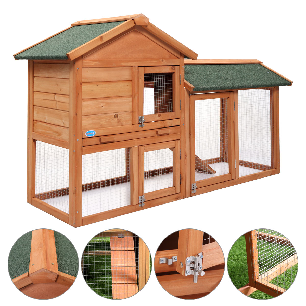 Jaxpety 58" Wooden Rabbit House Chicken Coop Backyard Hen Wooden Hutch