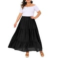 thumbnail image 2 of Agnes Orinda Women's Plus Size Swing Skirt Elastic High Waist Layered Flowy Casual Beach A Line Maxi Skirts 1X Black, 2 of 6