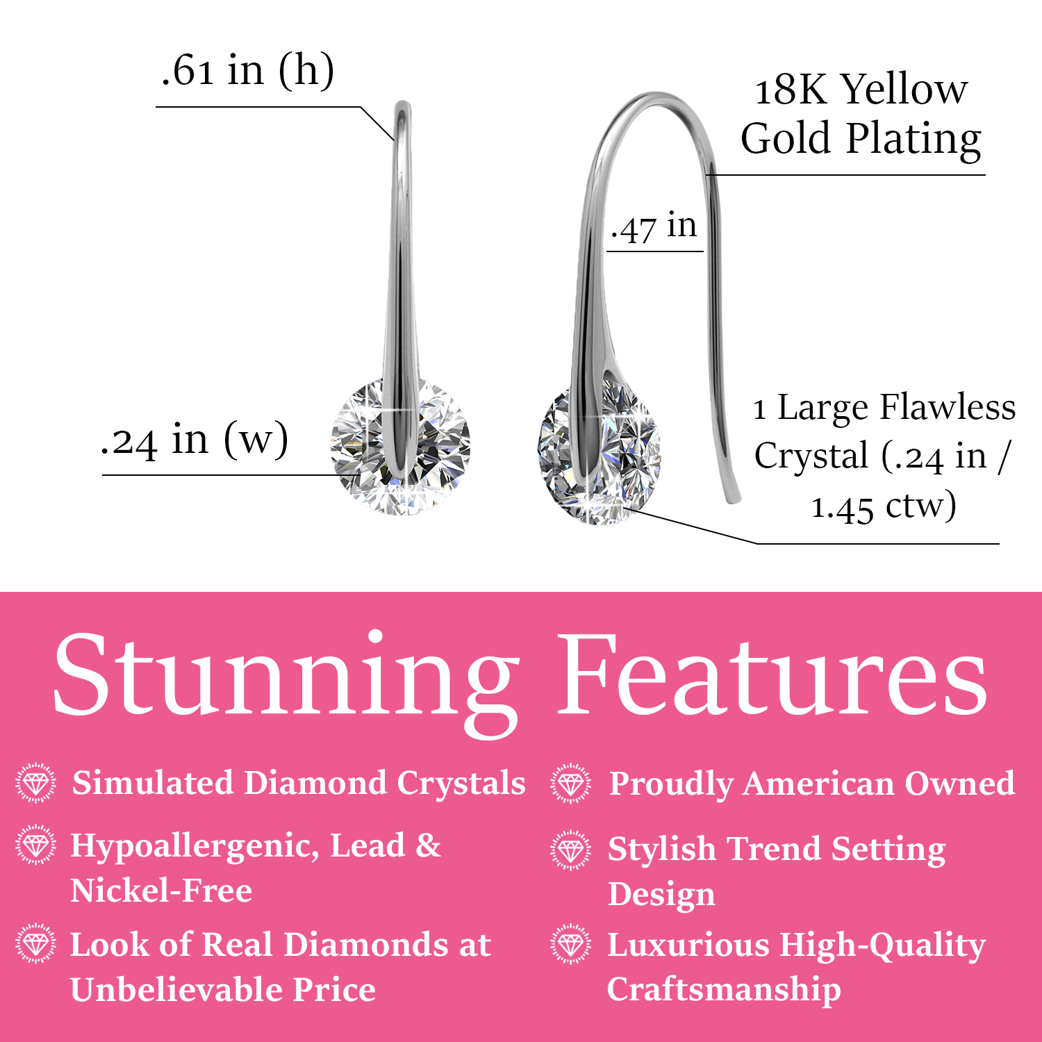 Cate & Chloe McKayla 18k White Gold Plated Silver Drop Earrings | Women's Crystal Earrings, Gifts for Her - image 2 of 8