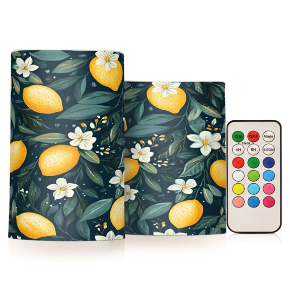 Yayeee Flameless Candles with Remote Flickering Battery Operated Multi Color Changing, Blue Floral Lemons