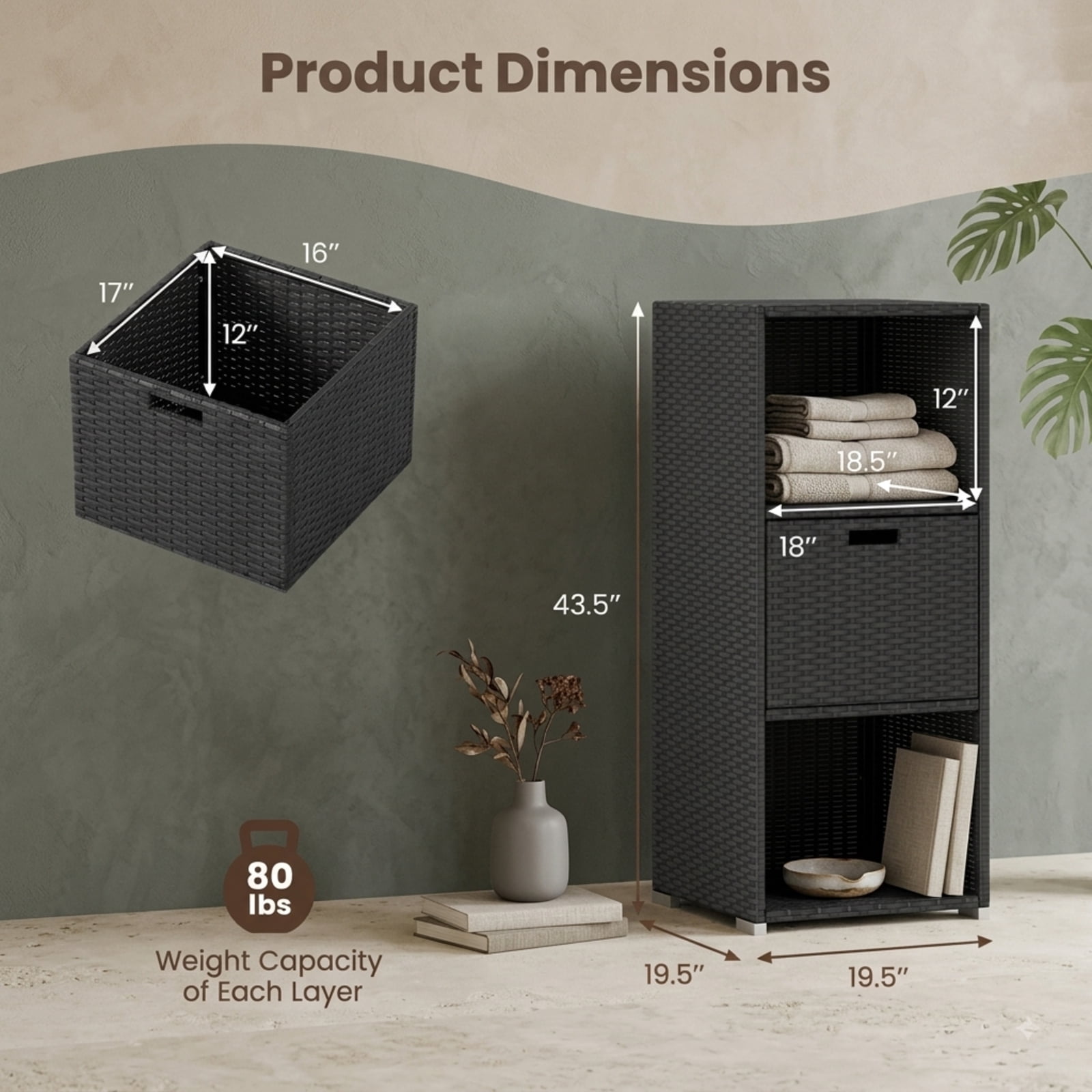 Biotree Outdoor Storage Cabinet with Drawer and 3 Shelves for Patio Porch Poolside Backyard, Mix Brown