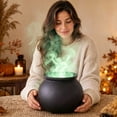 thumbnail image 5 of Halloween Light Up Green Fluorescent Mist Smoking Witch Cauldron LED Fog Black Witch Pot Spooky Tabletop Ornament Atmospheric Props For Indoor Outdoor Fireplace Mantel Party Scene Decoration, 5 of 6