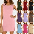 thumbnail image 2 of Summer Mini Dresses for Women Crew Neck Sleeveless Side Slit Cami Short Dress Vacation Home Casual Loose Flowy Tank DressVhkiploz, 2 of 6