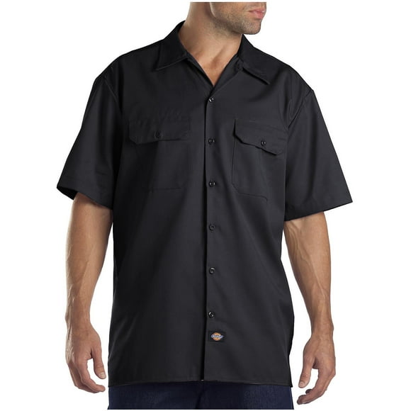 Dickies Mens FLEX Relaxed Fit Short Sleeve Twill Work Shirt, XL, Black