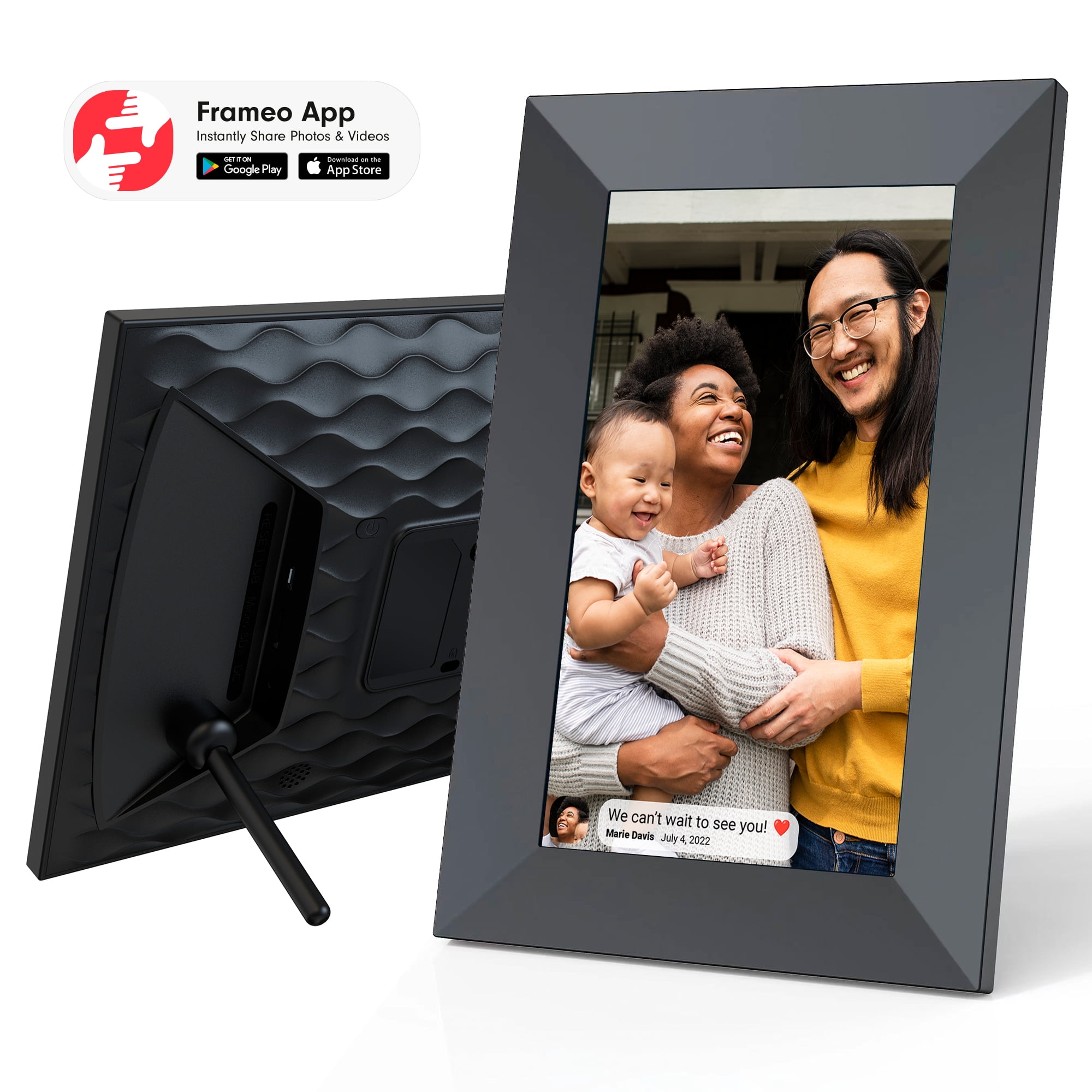 onn 10 in Wi-Fi Digital Picture Frame with Frameo App, Black, Model 100096733