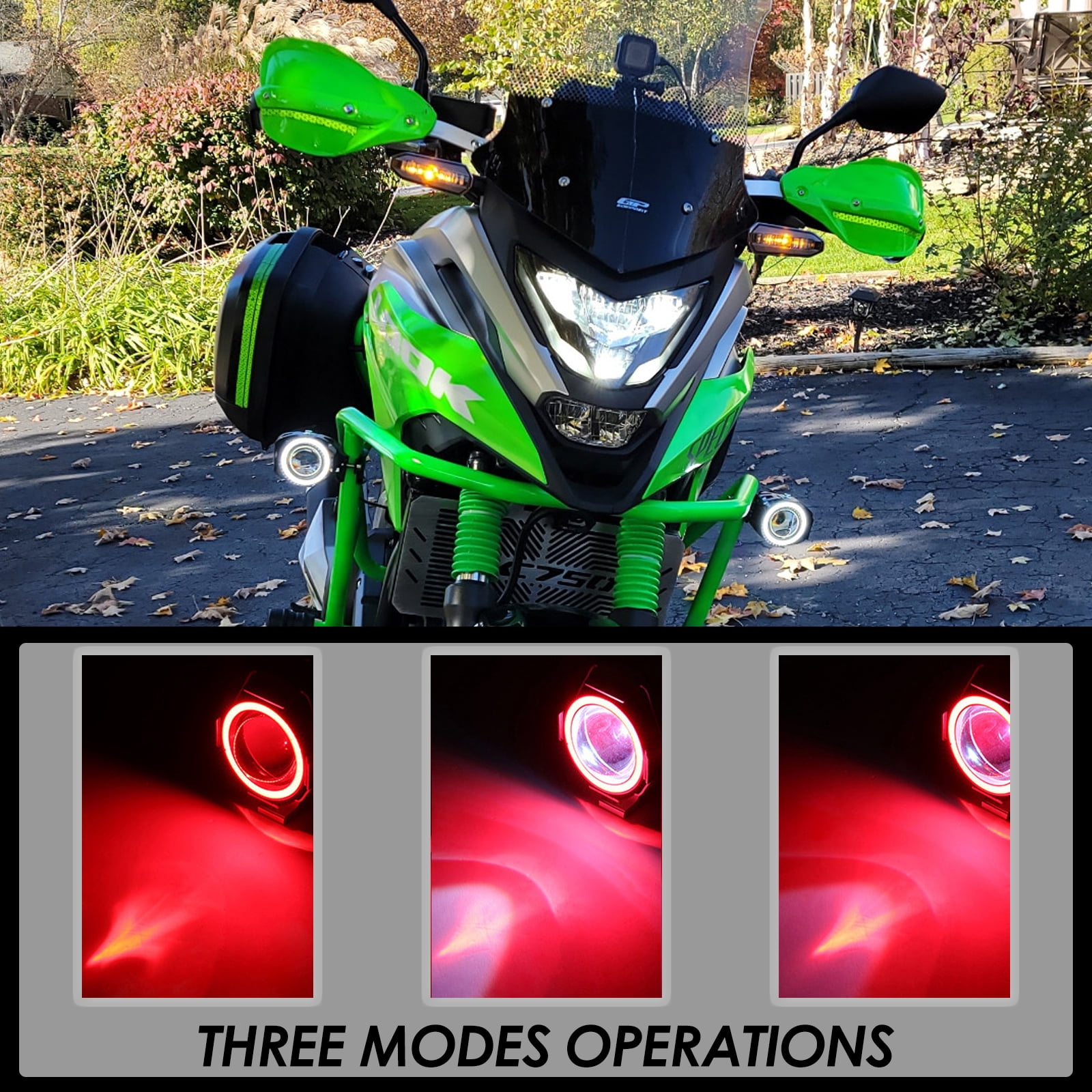 Ueasy U7 Motorcycle Driving Lights with High Low Strobe Beam Halo Rings Switch Clamps Waterproof LED 20W Fog Lights for ATV UTV SUV Electric Bicycle Dirt Bike Truck Car Boat Universal