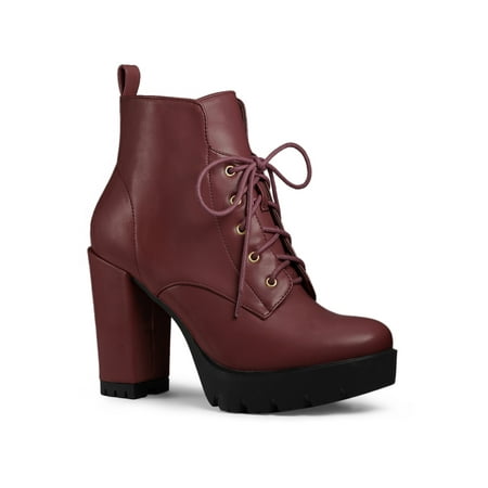 

Allegra K Women s Round Toe Block High Heel Lace up Platform Boots