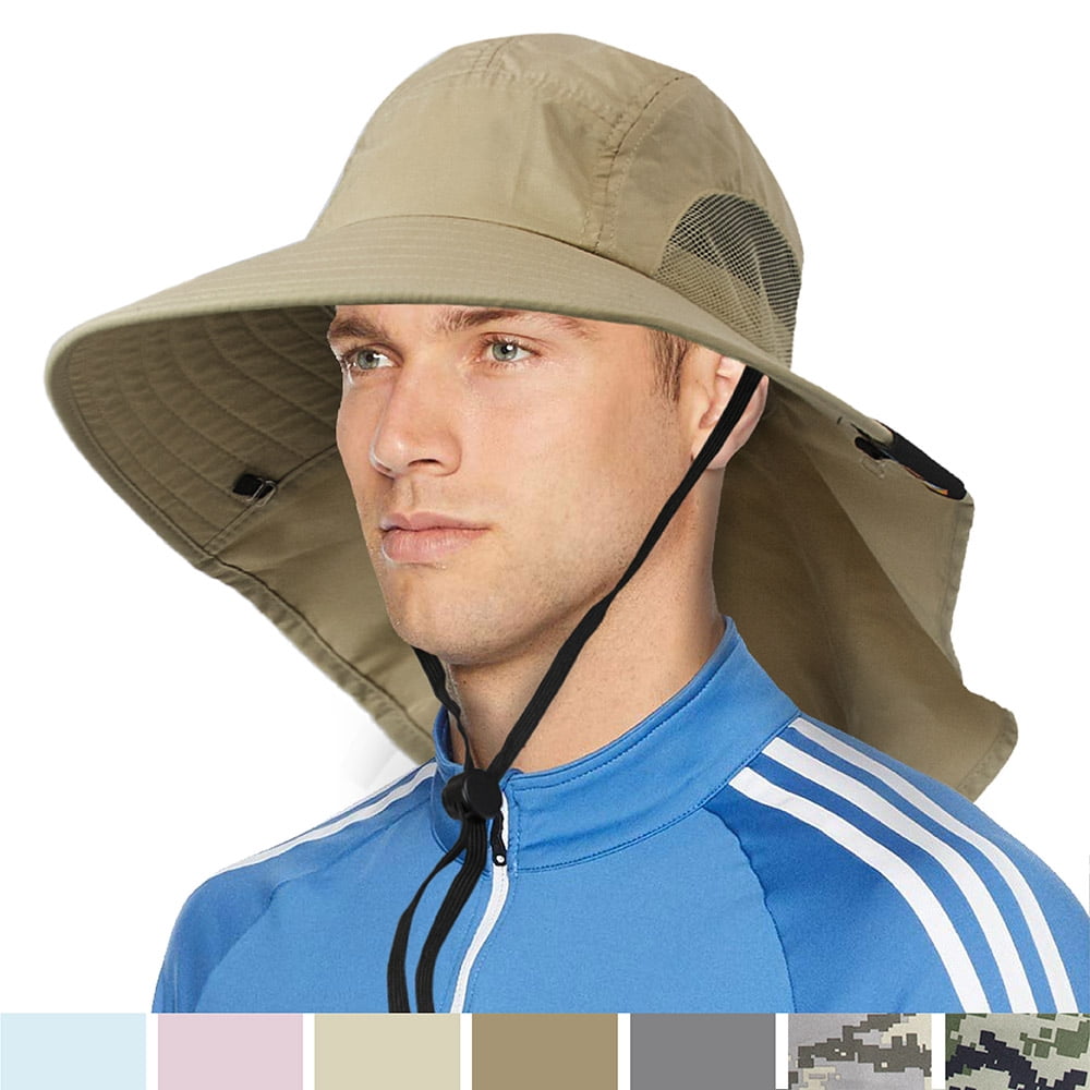 SUN CUBE Outdoor Wide Brim Sun Hat With Neck Cover Flap Men Women 