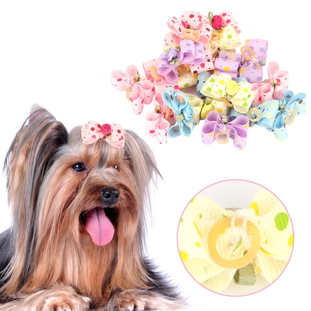 20 piezas lazo para el pelo de perro con banda elástica, accesorios para el cabello para cachorros y mascotas, Color aleatorio