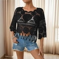 thumbnail image 5 of Women's Plain Fringe Trim Cut out Sheer Cover Up, Boho Scallop Trim 3/4 Sleeve Round Neck Cover up for Vacation, 5 of 5