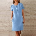 thumbnail image 3 of Zpanxa Women's Short Sleeve Button Dress Linen Like Pocket Round Neck Casual Shift Dress, 3 of 5