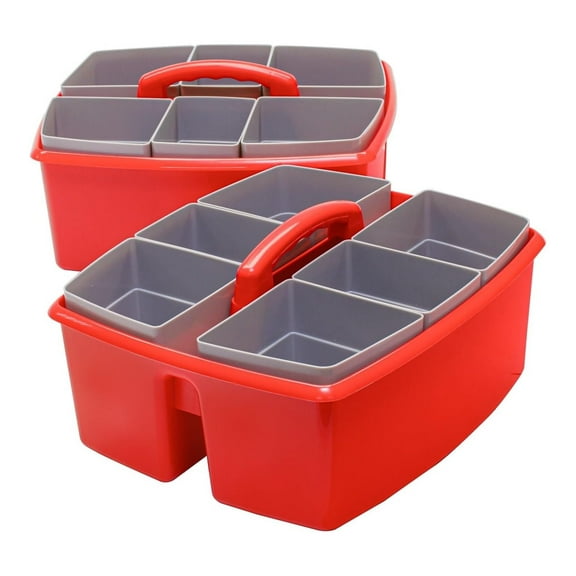 Exlonjet Large Classroom Caddy with Cups, 13 x 11 x 6.575 Inches, Red, Case of 2 (00981U02C)