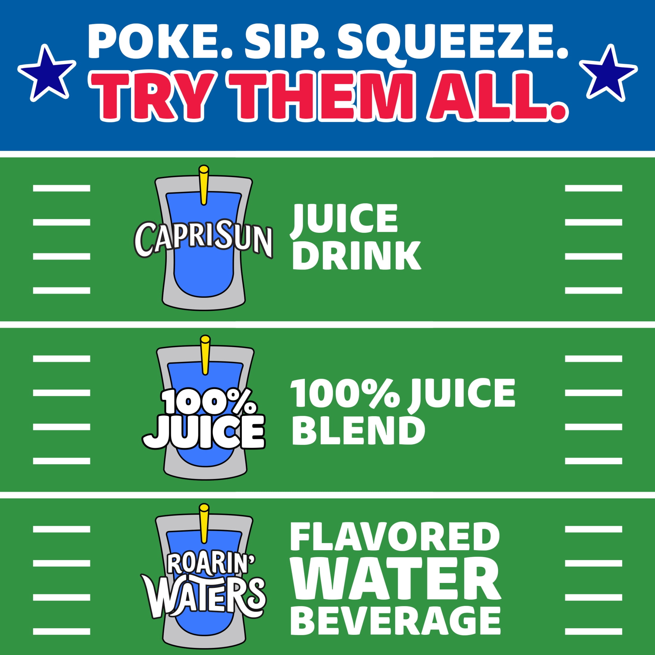 (4 pack) Capri Sun Game Day Gulp Juice Drink Blend Juice Boxes, 10 Pouches, For School Lunches and Tailgates, All Natural Ingredients, 6 oz