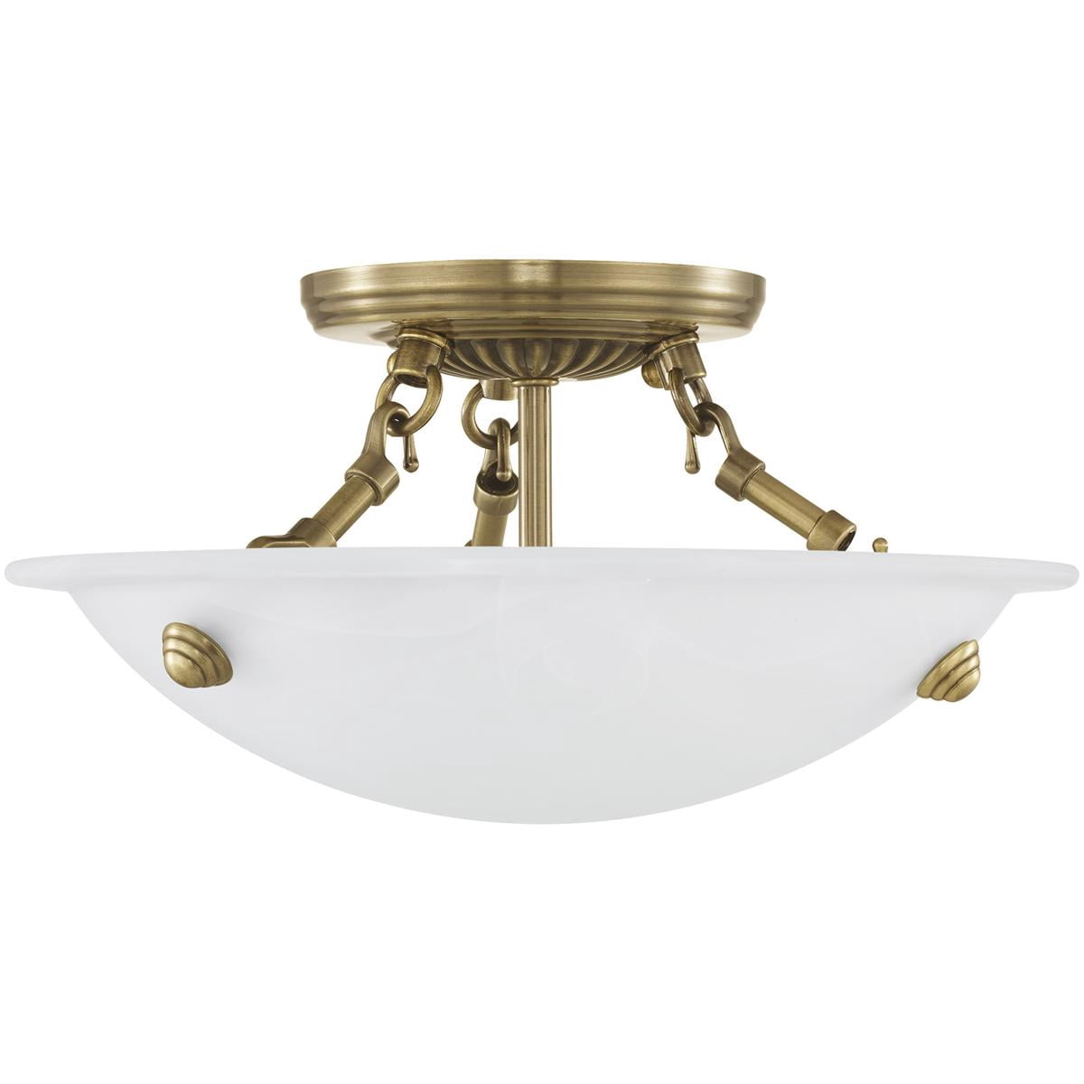 3 Light Antique Brass Ceiling Light fixture with White Alabaster Glass Shade
