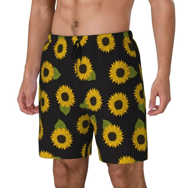 Balery Sunflowers Bañador para hombre, shorts de playa de secado rápido con entrepierna y forro de compresión-Small