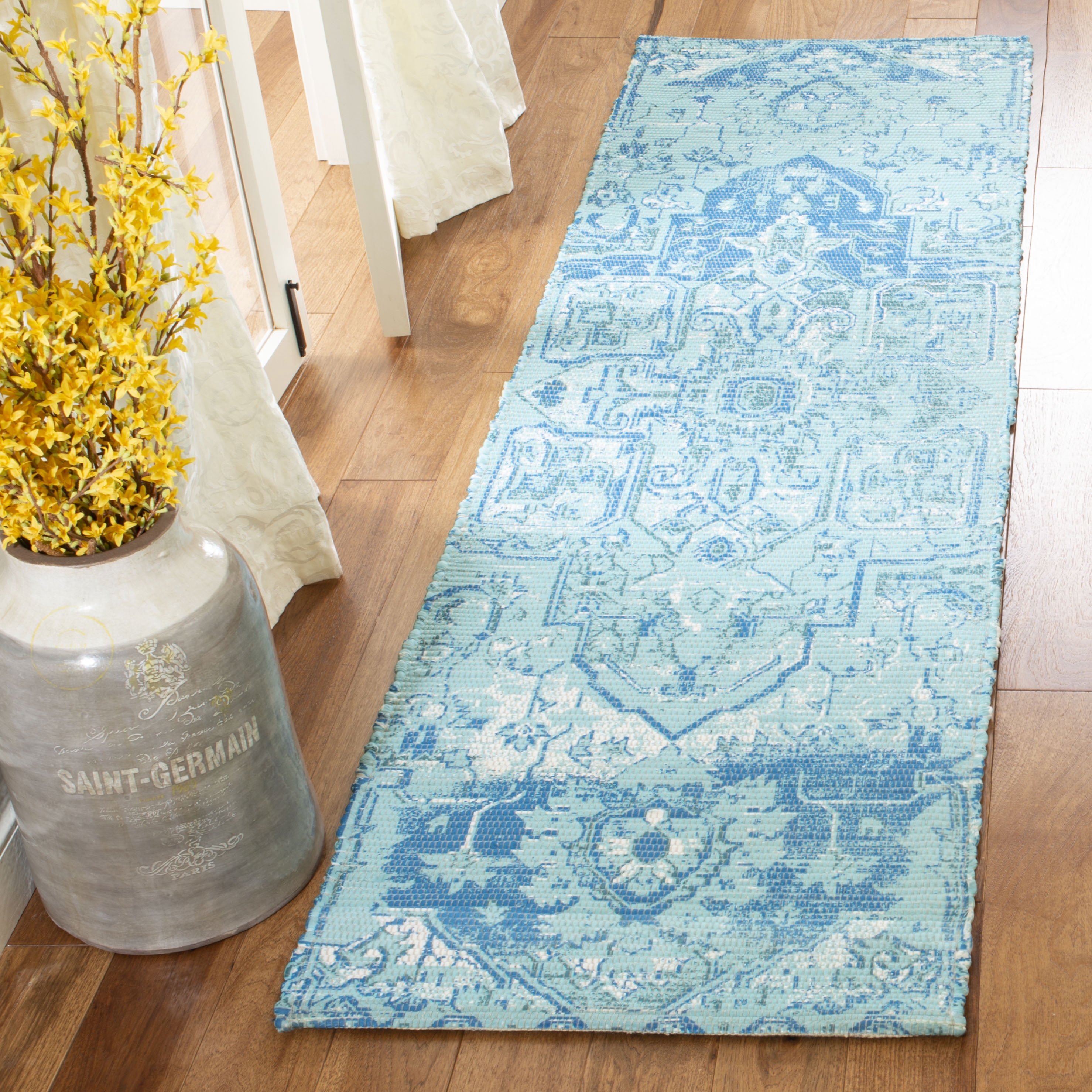 SAFAVIEH Saffron Erksine Geometric Runner Rug, Aqua/Blue, 2'3" x 8'