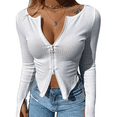 thumbnail image 4 of ITFABS Women Long Sleeve Crop Tops Solid Color Ribbed Zipper O-neck Cardigan, 4 of 5