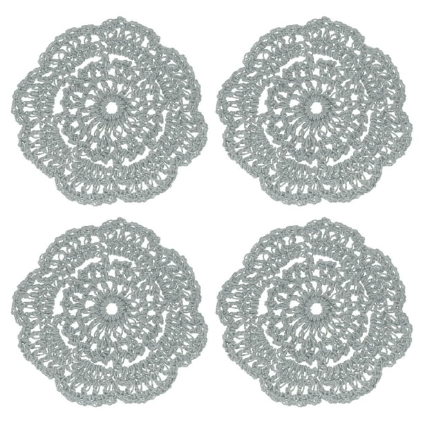 Uxcell 4Pcs Posavasos de ganchillo de 3.94" de tela de algodón tejido, posavasos redondos hechos a mano con patrón floral para decoración de fiestas de boda en gris medio