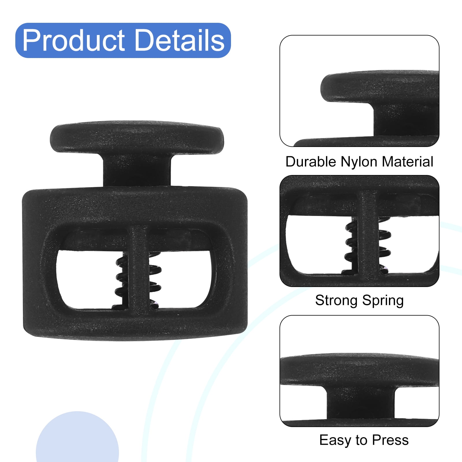 Unique Bargains Assorted Plastic Spring Cord Lock Double-Hole Slider Black