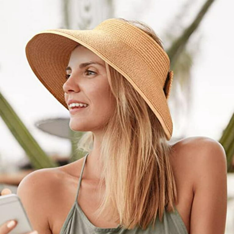 Wide Brim UV Protection Sun Hats for Women Straw Roll Up Beach Visor Hat  UPF 50+-Purple-Purple 