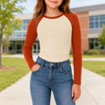 thumbnail image 2 of Girls Long Sleeve Shirts Raglan Color Slim Fit Cute Tunic Top for 5-14 Years, 2 of 6