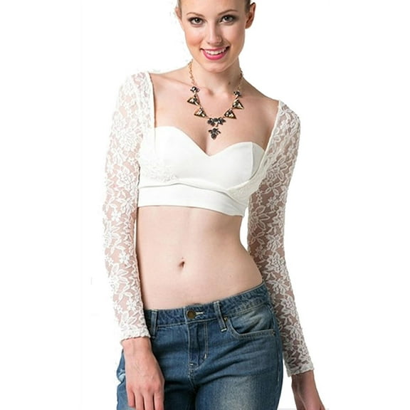Vivian's Fashions Top - Crop Top, Lace, Long Sleeve