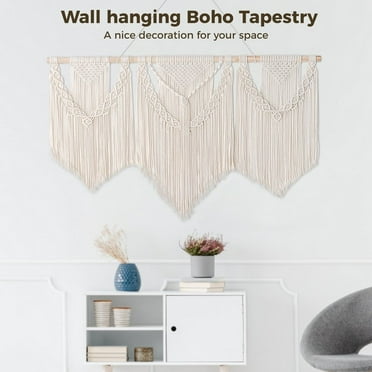 Wall Hanging Boho Wall Art Rope Woven Tapestry, Handmade Bohemian Art Decor with Tassel Craft Ornament for Bedroom Living Room Apartment Nursery