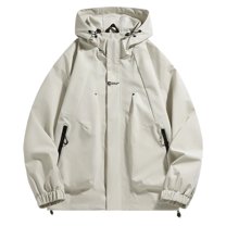 Bmawag Men's Windproof Jacket with Hoodies Waterproof Big and Tall Men's Solid Color Raincoats Windbreakers Multi Pockets for Sport Outdoor Hiking Gift for Men White S