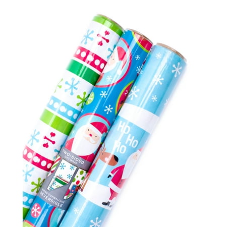 Hallmark Multicolor Christmas Reversible Gift Wrap Papers, (3 Rolls) 120 sq ft