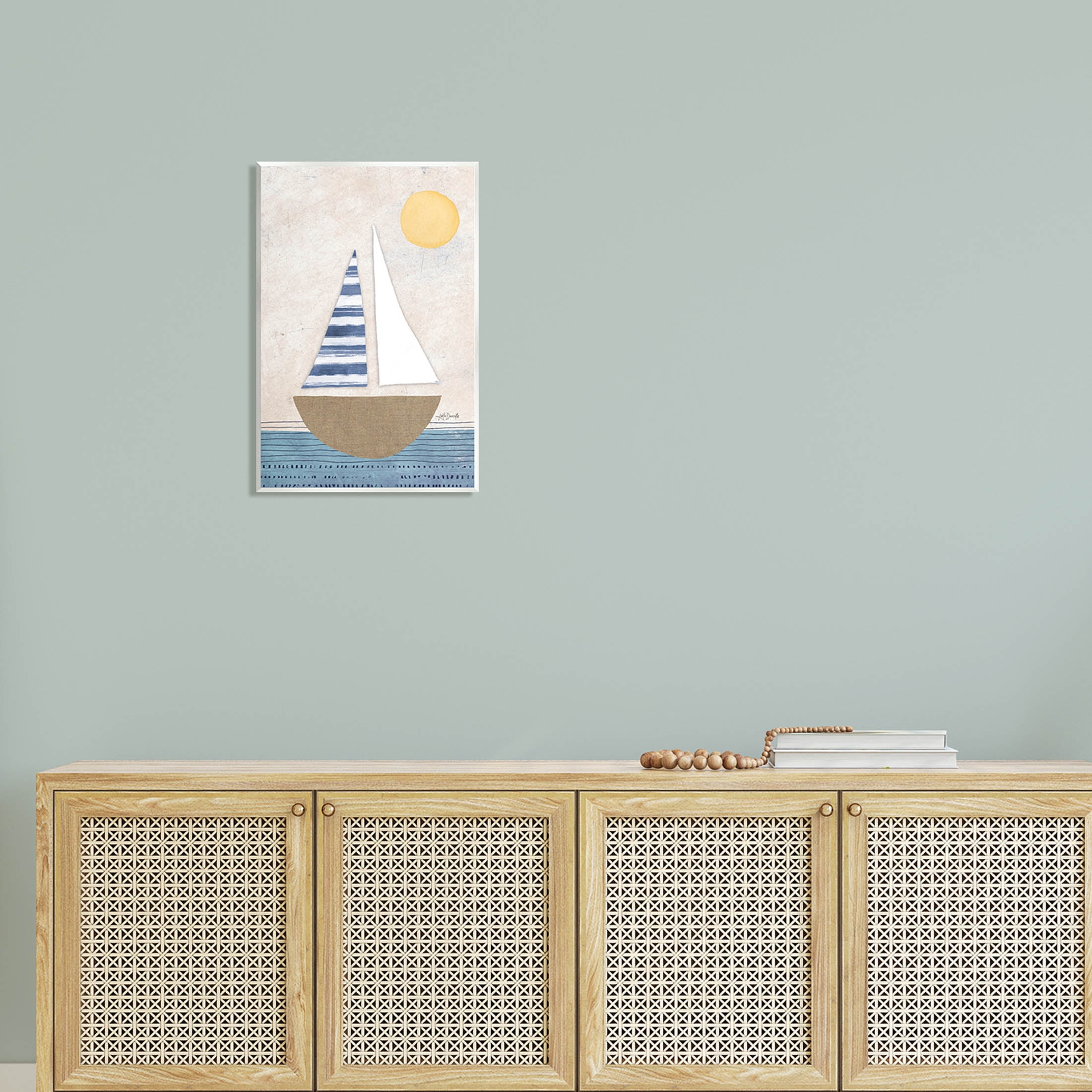 Stupell Industries Geometric Sailboat Striped Ocean Water Graphic Art Unframed Art Print Wall Art, Design by Katie Doucette