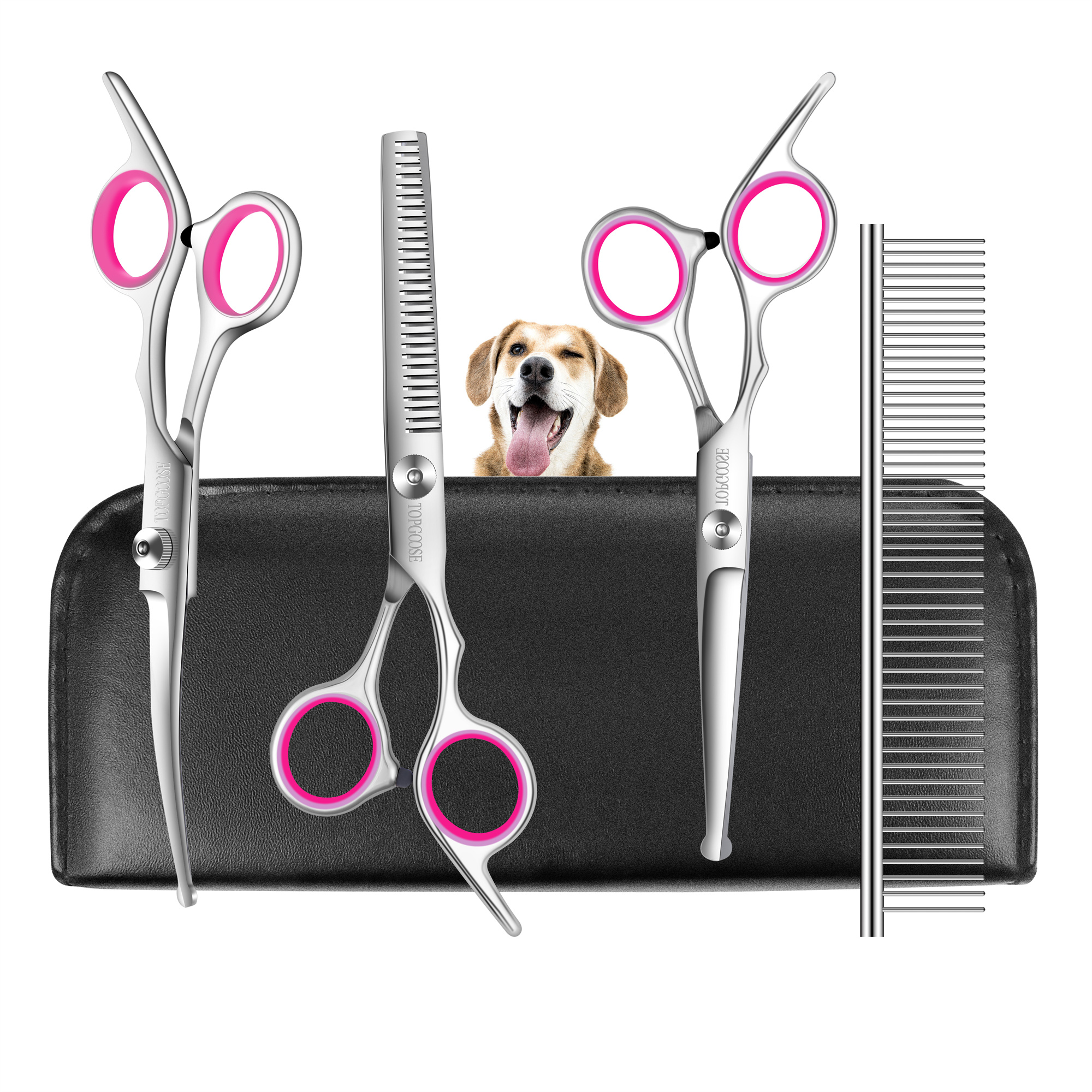 TOPGOOSE Professional Grooming Scissors for Dog with Safety Round Tips