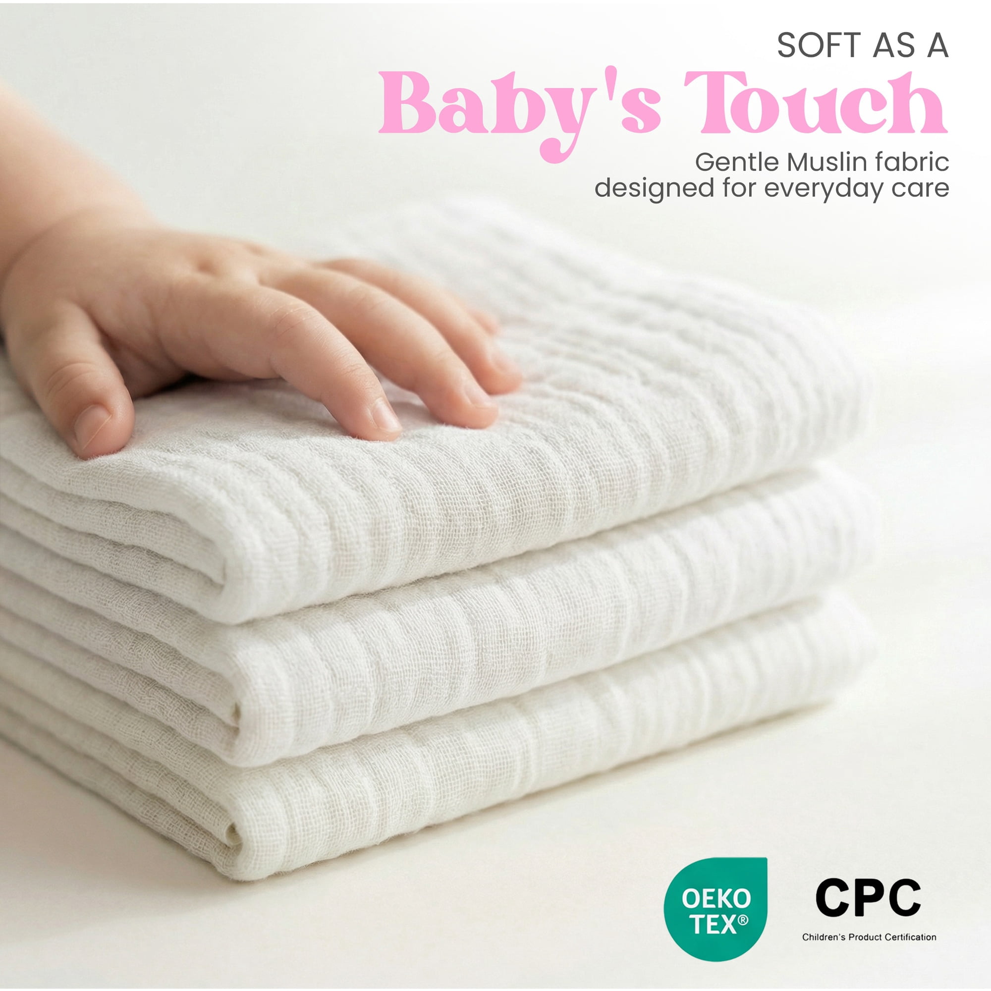 Mère & Moi: Muslin Baby Washcloths – 10 Pack, White - 10x10", Face-Body-Hands Wipe, Bathtime, Soft Cotton, Lightweight & Absorbent, Newborn Daily Care