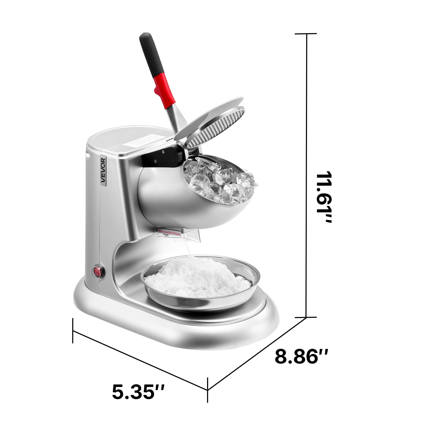 VEVOR Ice Crusher Machine, 220lbs Per Hour Electric 4 Blades Snow Cone Maker, Stainless Steel Shaved Ice Machine with Bowl and Cover, 300W 2000RPM Ice-Shaver for Home and Commercial Use, Silver