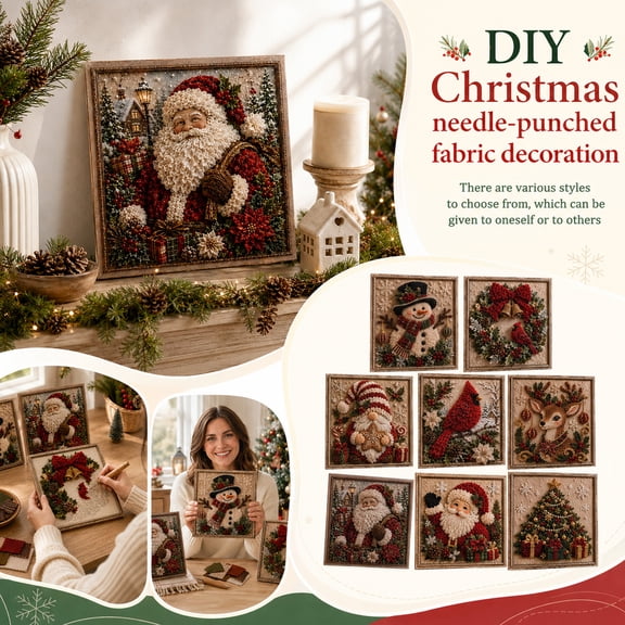 Christmas 3D Fabric Poke Art Kit, DIY Christmas Craft Kit, Handmade Fabric Poke Art Kit for Adults and Beginners, Create Cozy Holiday MagicοΌSanta's Gift