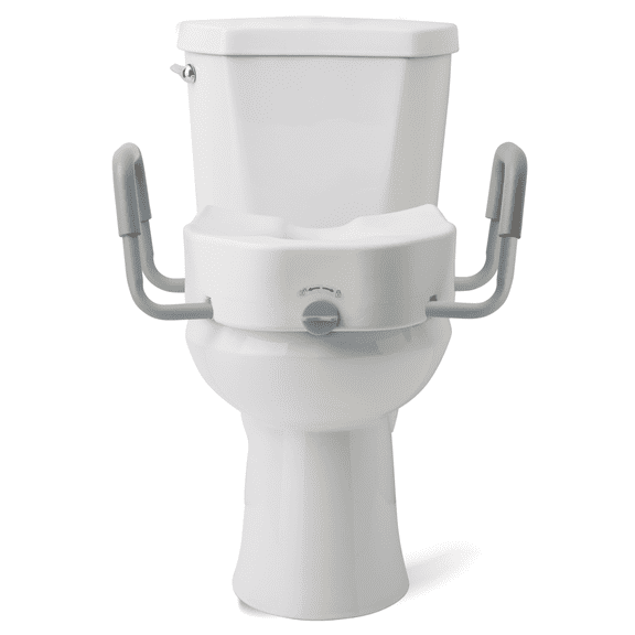Medline Elongated Toilet Seat Riser with Arms for Seniors, Locking, Fits Most Toilets, 400 lb Weight Capacity, White