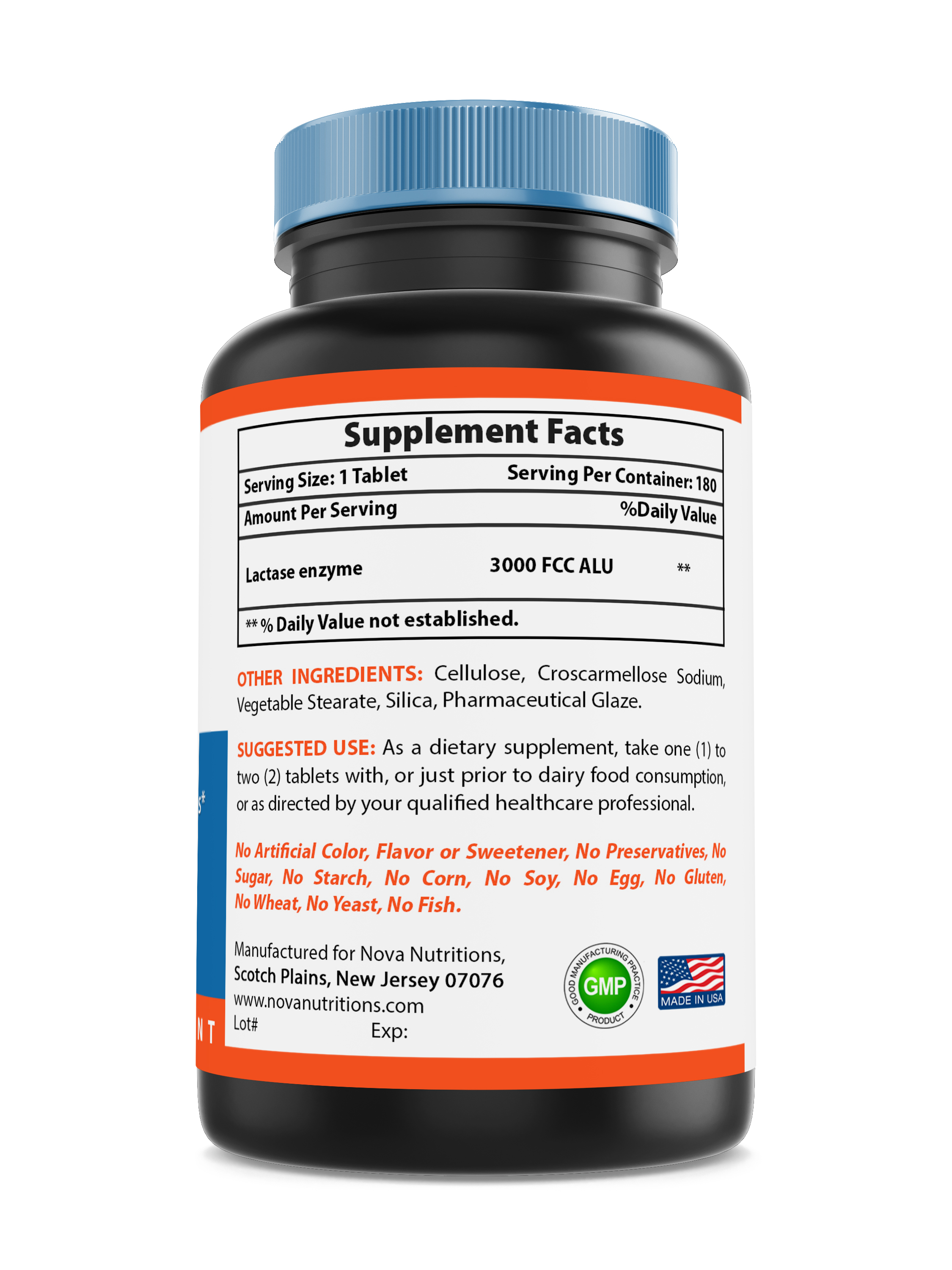 (3 pack) Nova Nutritions Lactase Enzyme 3000 FCC ALU Tablets, 180 Ct&nbsp;