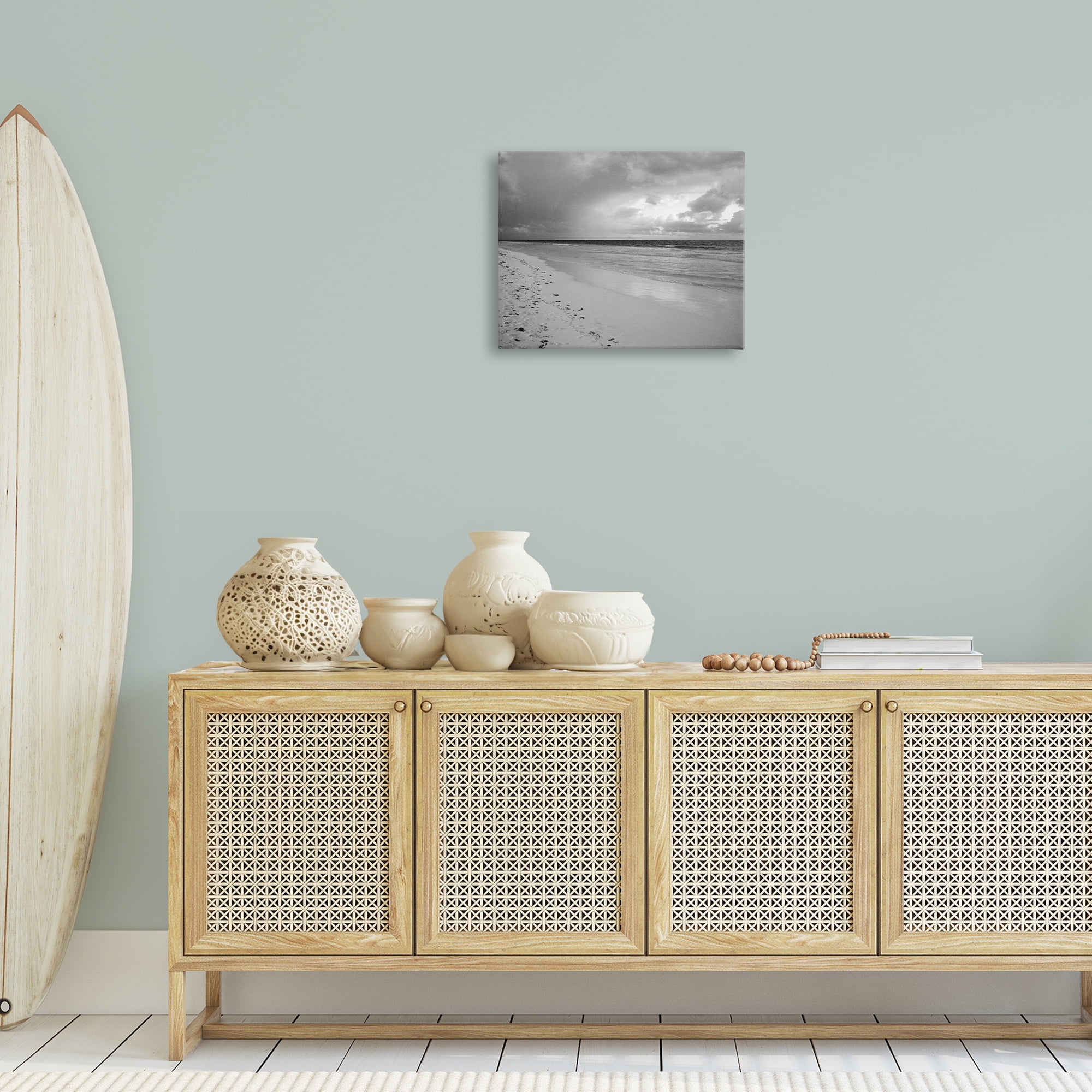 Stupell Industries Beach Shore with Footprints Coastal Photography Gallery Wrapped Canvas Art Print Wall Art, 20 x 16