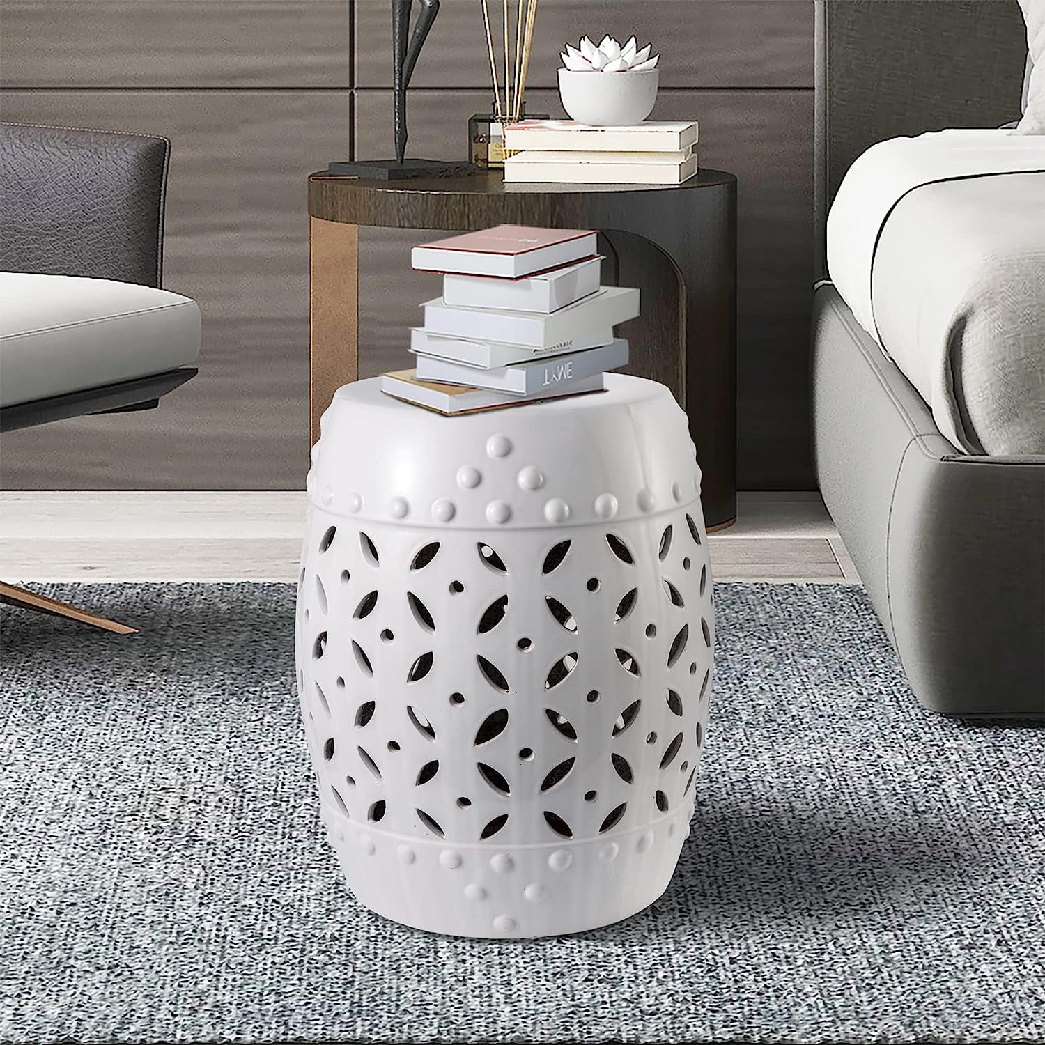 Sigtua 17 in. Garden Stool, Side Table Indoor Ceramic, Outdoor Stool ...