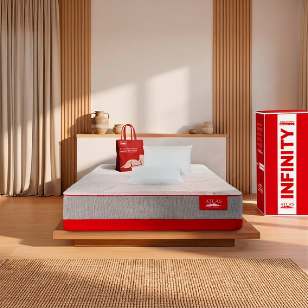Colchón Atlas Infinity King Size 20 cm Firmeza Media en Caja + 2 Pack de Almohadas Atlas