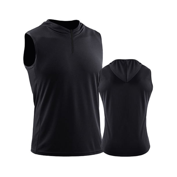 Camiseta sin mangas de cuello redondo para hombre, sudadera con capucha sin mangas de color liso, blusa deportiva con cremallera para hombre