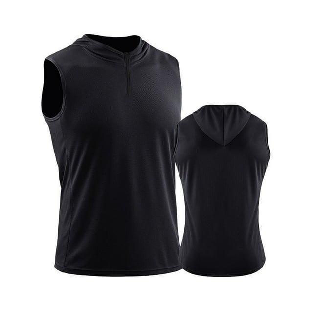 Camiseta sin mangas de cuello redondo para hombre, sudadera con capucha sin mangas de color liso, blusa deportiva con cremallera para hombre