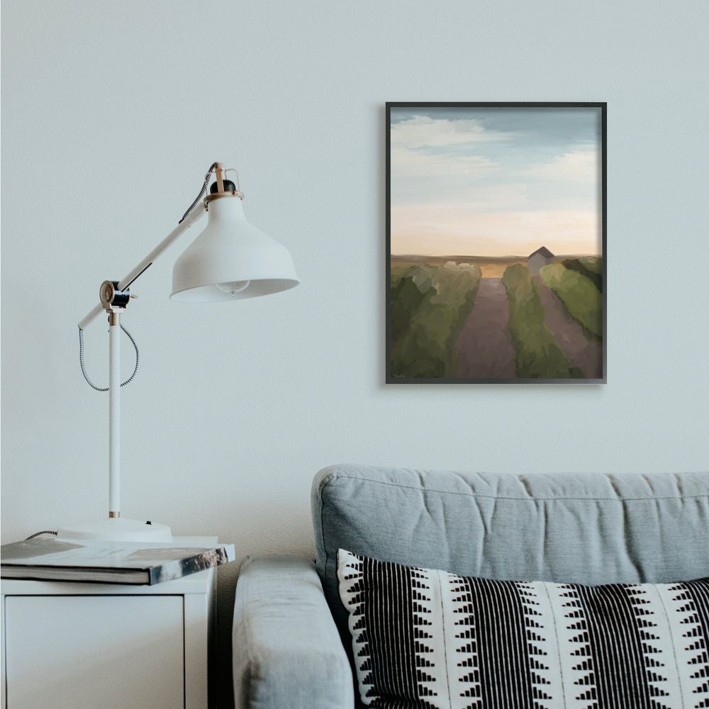 Stupell Industries Subtle Vineyard Landscape with Ombre Skyline Framed Wall Art Design by Gigi Louise, 24" x 30", Black Framed