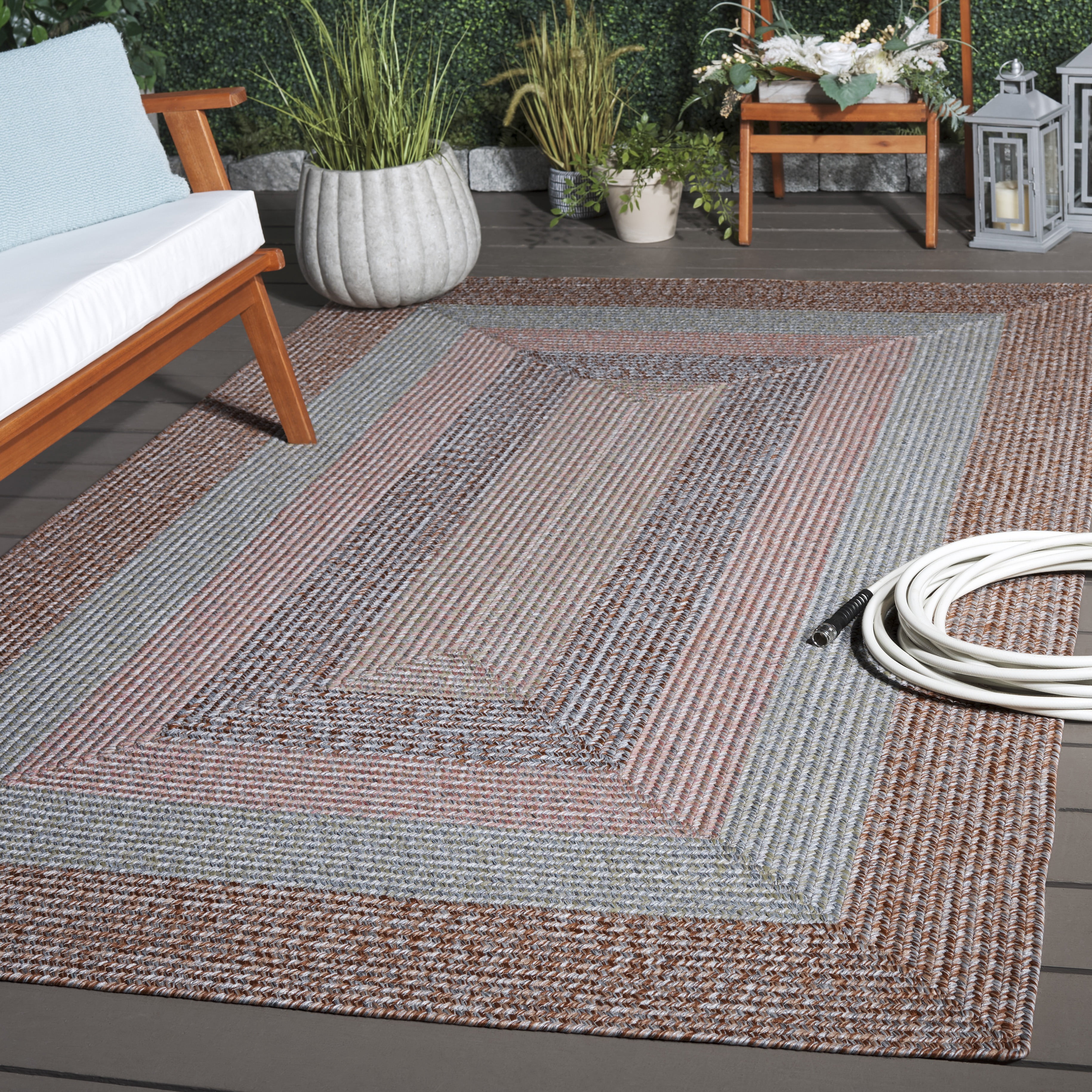 SAFAVIEH Braided Kent Geometric Machine Washable Reversible Area Rug, Brown/Gray Pink, 5' x 5' Square