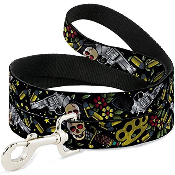 Buckle-Down Pet Leash - Born to Raise Hell CLOSE-UP Black - 4 Feet Long - 1 2" Wide