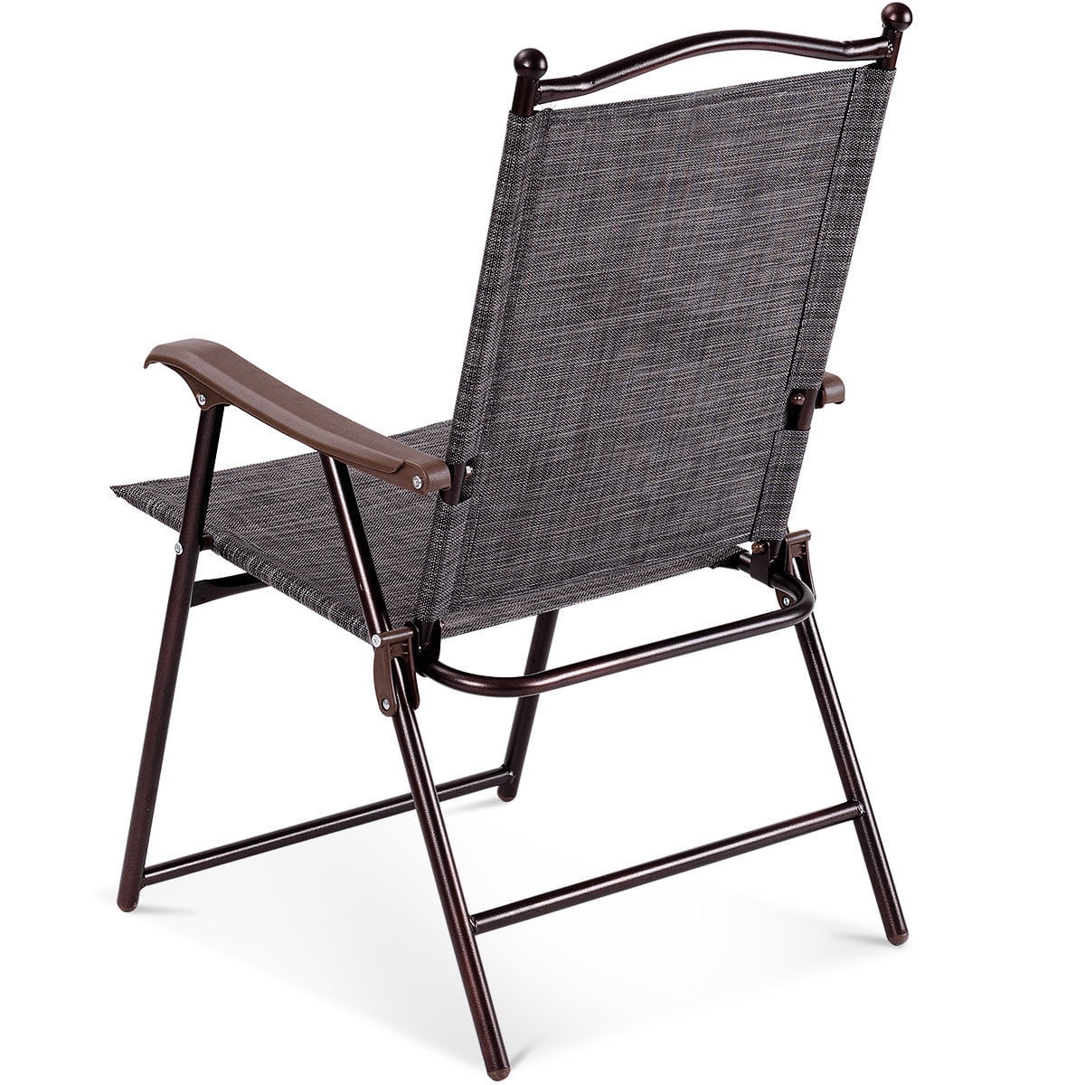 Gymax Set of 2 Folding Patio Furniture Sling Back Chairs Outdoors Gray