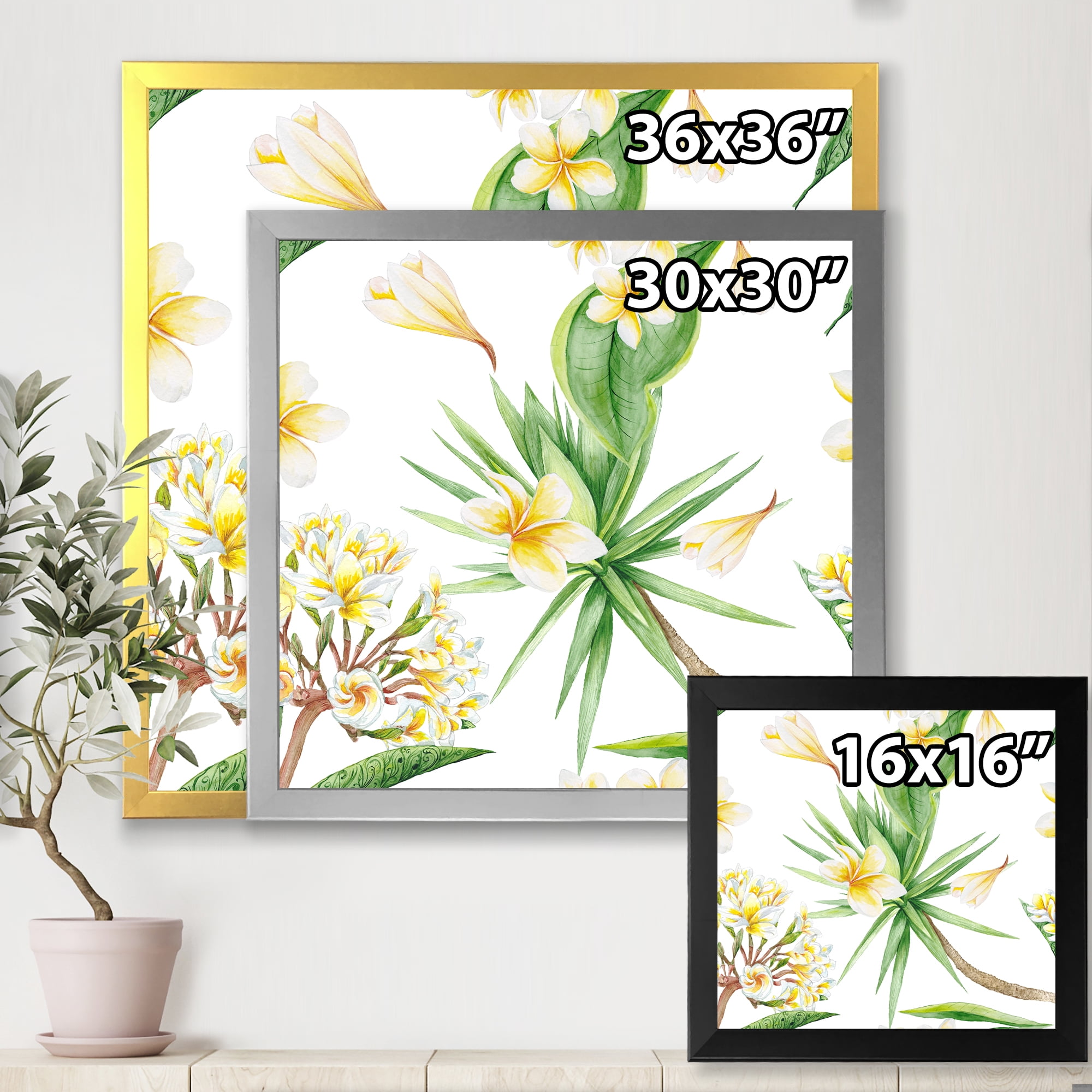 Designart 'Yellow Flowers and Tropical Foliage V' Modern Framed Art Print