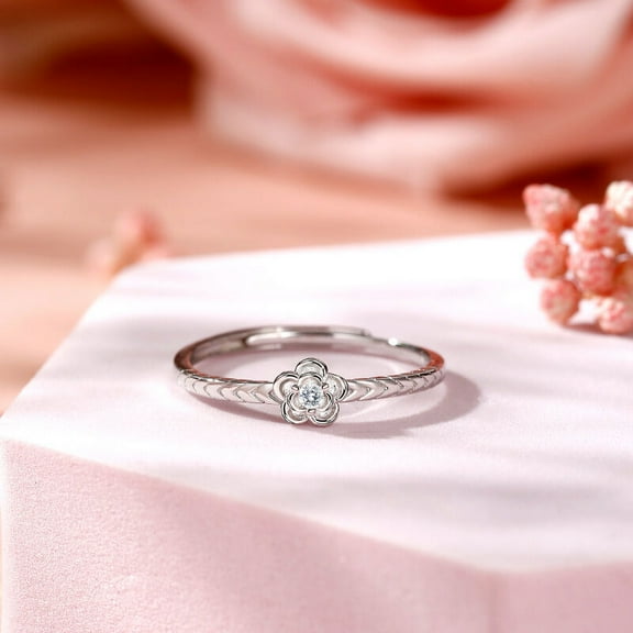 Eclet Jewels Brilliant 0.7 Ct Round Cut Moissanite Ring - 14K White Gold Plated Solitaire Ring - Wedding Botanical Floral Ring for Women's - Daily Wear Unique Ring for Her - Her Ring for Gift