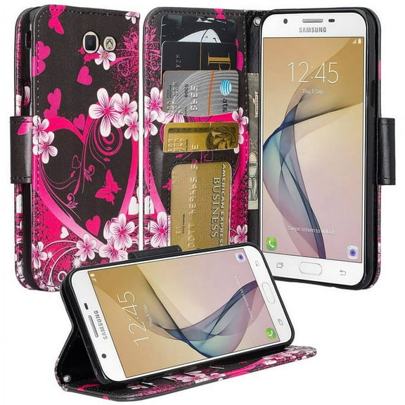 Design Wallet Stand Case for Samsung Galaxy J7 [J7 Perx, J7 Sky Pro, J7 V] (2017) Perfect Fit