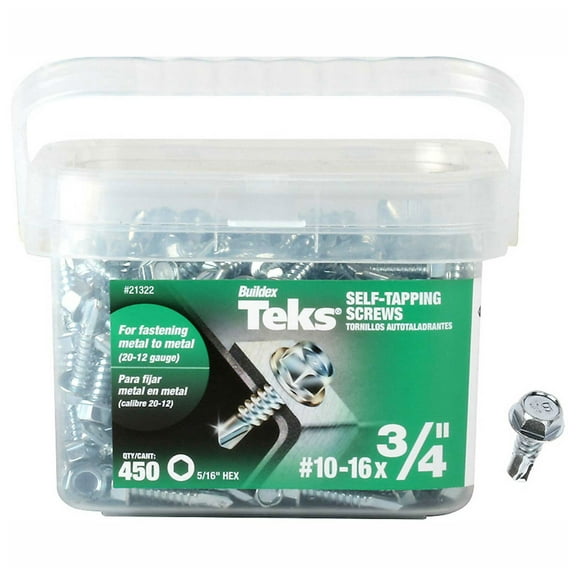 Teks 21322 Screw, #10 Thread, 3/4 in L, Hex Drive, Self-Drilling, Self-Tapping Point, Steel, Zinc, 450 PAIL - pack of 450